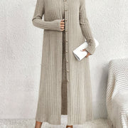 2pcs Set of Elegant Special Women's Ribbed Knit Long Sleeve Cardigan Dress