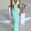 Elegant Knit Cut-Out Midi Dress - Sexy Halter Neck, Semi-Sheer Beach Vacation Style Cover-Up, Polyester, Hand or Dry Clean Only, Beach Dress