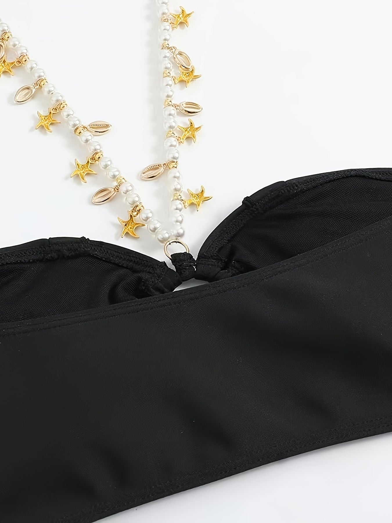 Sexy Chain Strapless Top with Pleats and Ruffles Three-piece Swimsuit Bikini