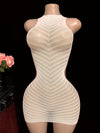 1pc of White Sexy Fitted Sleeveless Bodysuit Dress with Side Waist Hollow Design, High Elasticity Mesh Fabric, Beach Cover-Up.