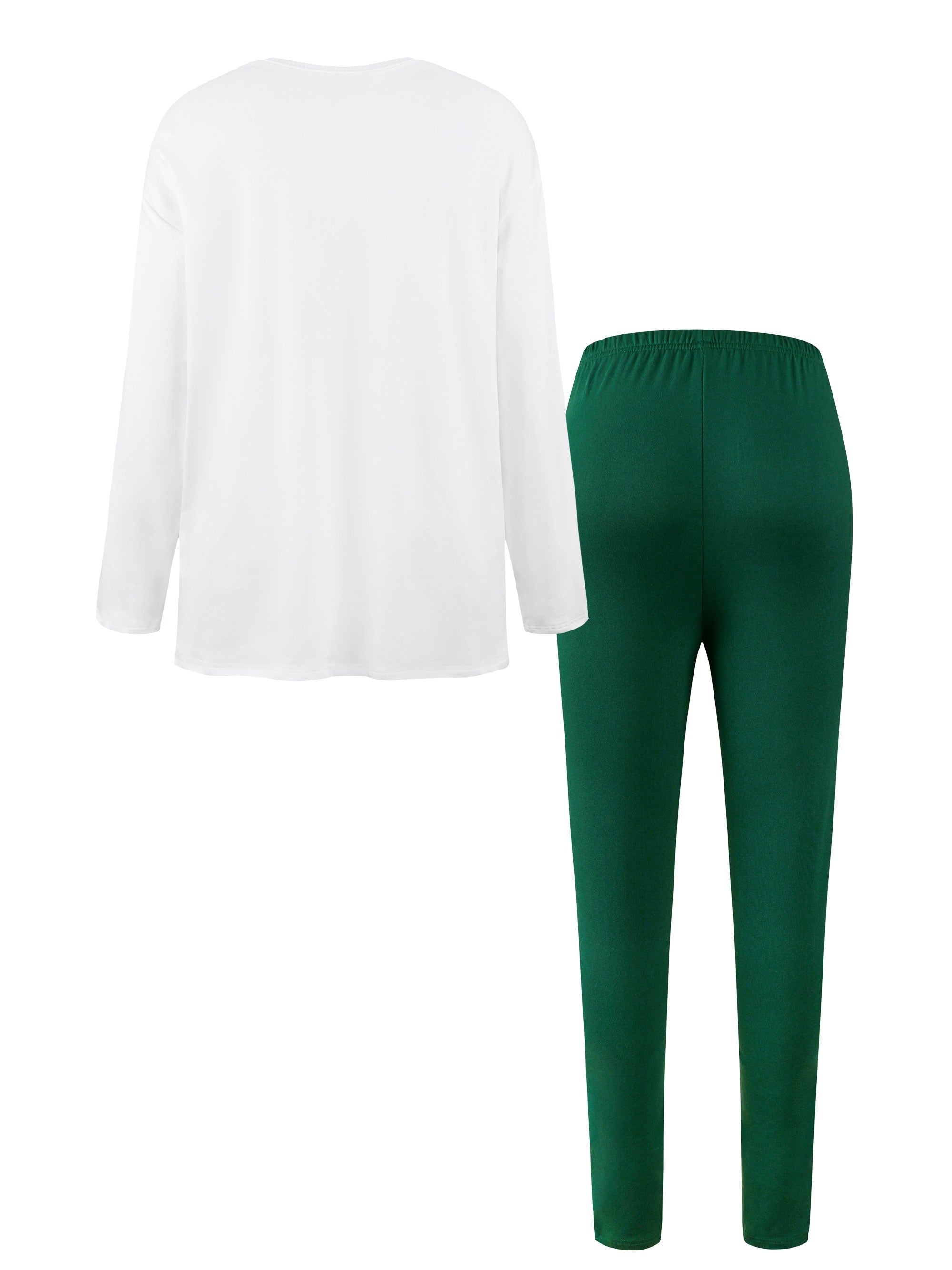 Women's Letter Print Casual Spring & Fall Two-piece Pants Set, Crew Neck Long Sleeve T-shirt & Slim Pants Outfits - For Women - Perfect for Casual Wear - Ideal Gift for Fashionable Ladies
