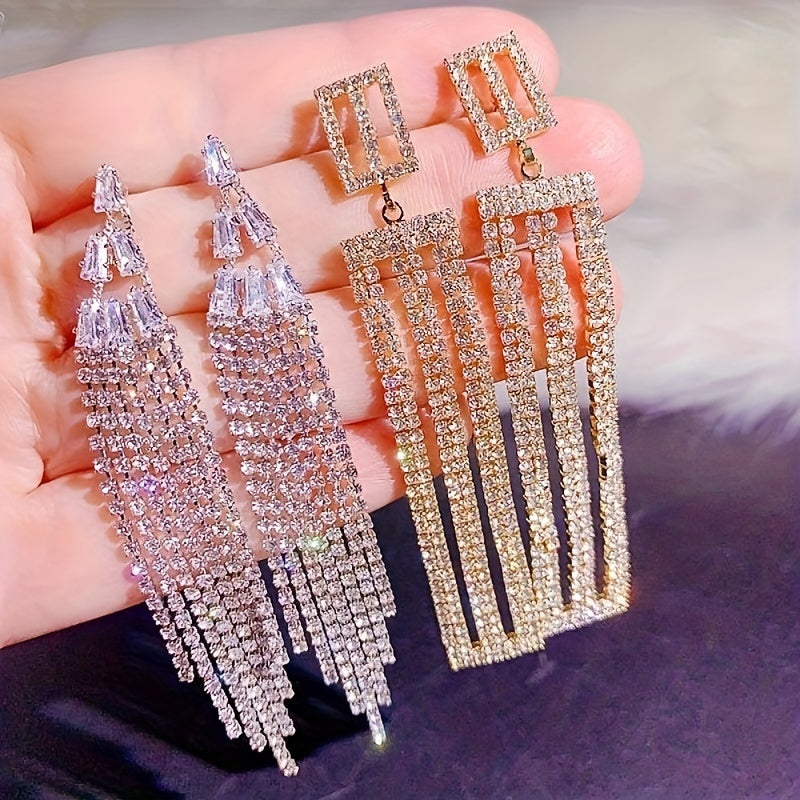 10 Pairs/ Lot Shiny Zircon Decor Dangle Earrings Simple Luxury Style Zinc Alloy Jewelry Gift For Friends