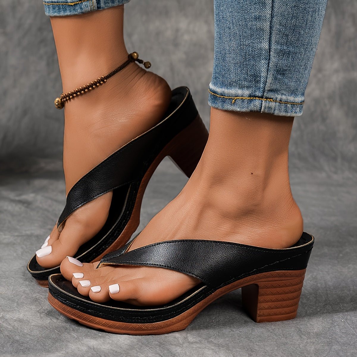 Elegant Women'S Summer Heeled Sandals - Solid Color, Mid-Block Heel, Open Toe, Slip-On Style in White, Black, and Orange with Durable PU Cover
