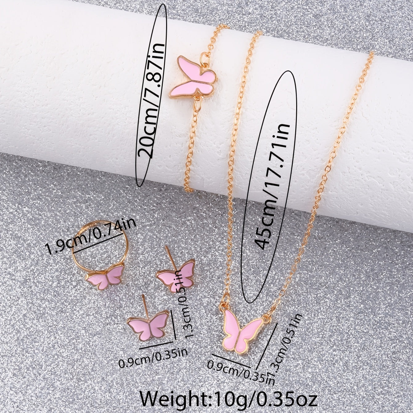 6pcs Lovely Pink Butterfly Shell Quartz Watch, Bracelet, Necklace & Earrings Set - Pointer Display, Electronic Quartz Movement, Non-Rechargeable Battery – Ideal Gift for Valentine’s Day, Easter & Eid al-Fitr – Best Pres