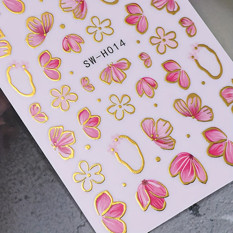 New Hot Stamping Flower Nail Stickers in INS Style Cross-border Y2K Golden Bow Small White Flowers Spring and Summer Nail Decals
