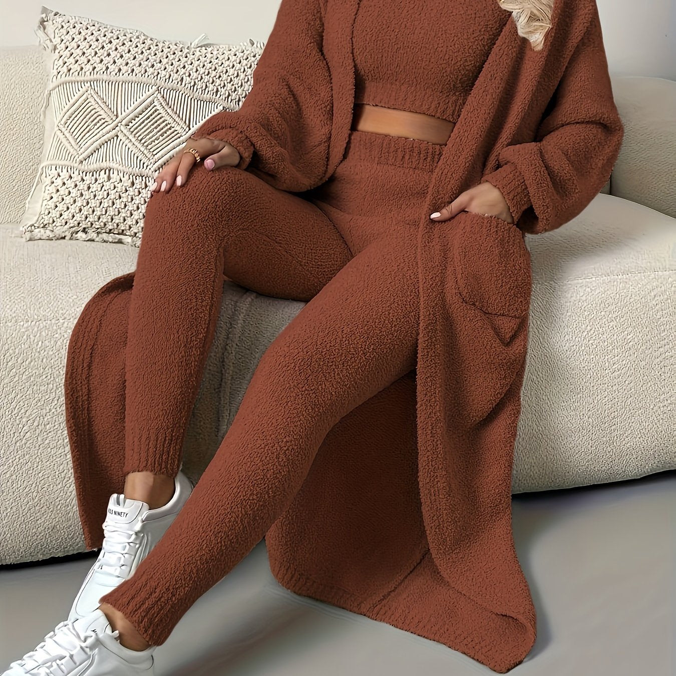 [Thick Fleece Home Suit Set] Women's Solid Fleece Thick Home Suit Set