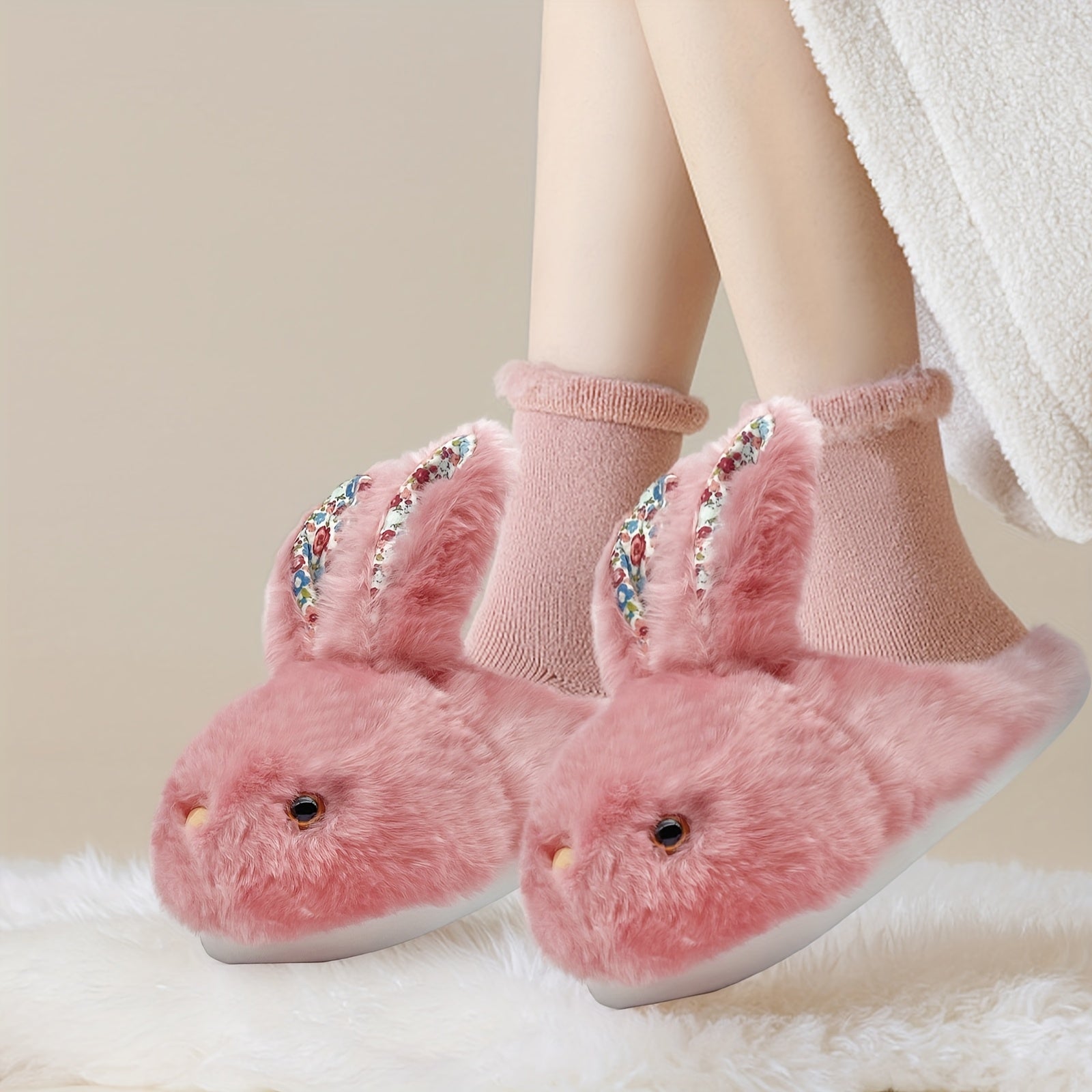 Women'S Cute Bunny Animals Slippers Interesting Comfortable Furry Slippers Soft Plush Winter Season Keep Warm Rabbit Home Bedroom Shoes, Valentine'S Day Gifts