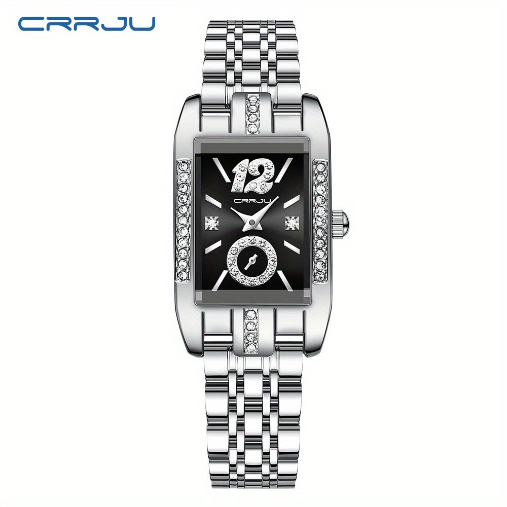 Stainless Steel Women's Luxury Watch, Elegant Rectangle Pointer Analog Quartz Rhinestone WR Wrist Watch
