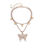 Creative New Product Glass Rhinestone Multilayer Necklace Simple Butterfly Necklace Women