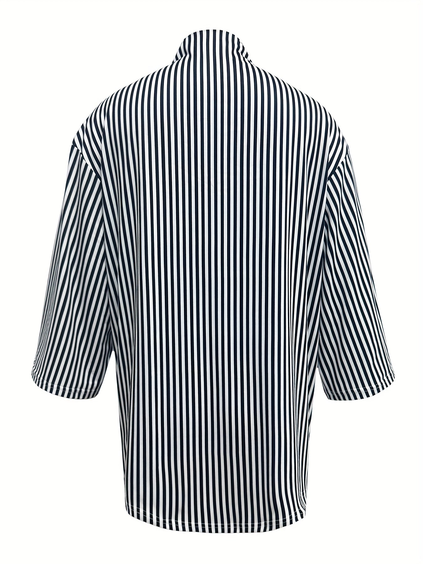 Women's Stylish Striped Long Sleeve Mock Neck Top - Casual Abstract Print Blouse in Black, White & Multicolor, Perfect for Spring/Fall, Ladies Blouses