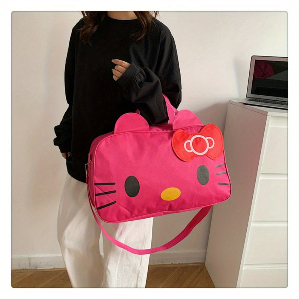 Women's Red Nylon Duffel Bag - Cartoon Design, Large Capacity | Portable & Short Handle | Hand Washable