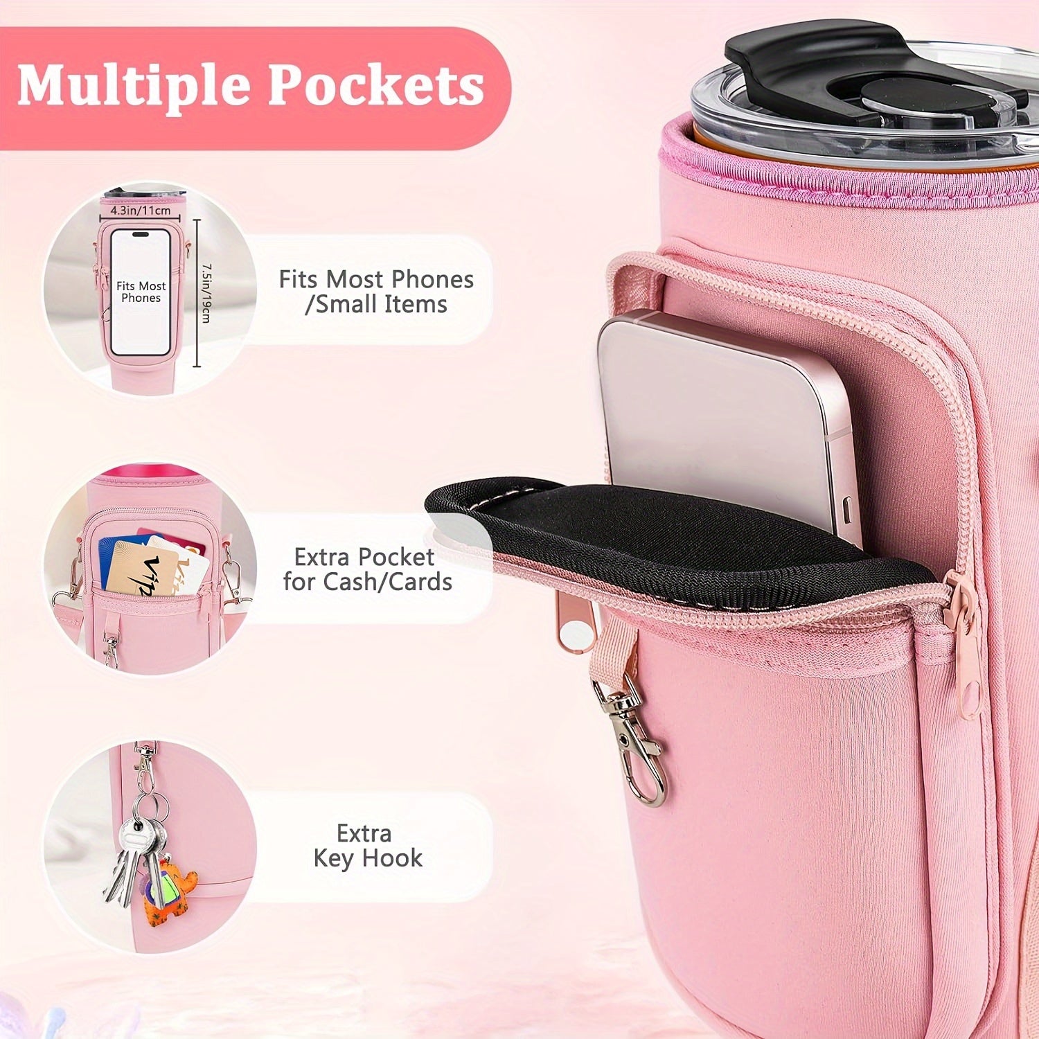 An Insulated Water Bottle Holder with Durable Neoprene Support, an Innovative Fit Design, And Adjustable Straps for a Secure Fit, Easy Portability, And Keeps Drinks Hot Or Cold for Hours (Cup Not Included)