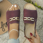 Foreign Trade Large Size Women's Soft Sole Slippers New Summer Fashion Casual Wine Red Square Buckle Chain Open Toe Thick Bottom Sandals Daily Outdoor Beach Lightweight Comfortable Slip-on Soft Sole Flip Flops