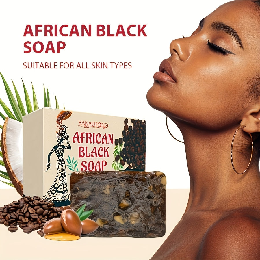 4pcs of 150g African Black Soap, Coffee Soap, Selected Cocoa Beans from West Africa, Deep Cleansing Facial and Body Soap, Oil Control and Moisturizing, Long-lasting Fragrance, Coconut Oil, Rosemary Essential Oil, Deep Cleansi