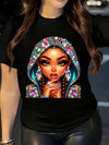 New Spring And Summer Collection Featuring a Sparkling Girl Design with Faux Rhinestone Hat Patterns, Along with a Women'S Printed Short-Sleeve Casual T-Shirt, Perfect for Gifting to Friends in The Spring And Summer.
