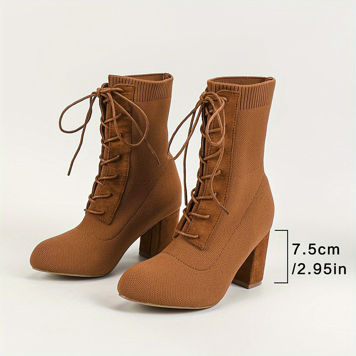 Women's High Heeled Boots with Thick Heels And Fly Woven Uppers, Tied Straps, Thick Heels, Round Toe, And Midsole Boots Are Fashionable And Suitable for Daily Wear