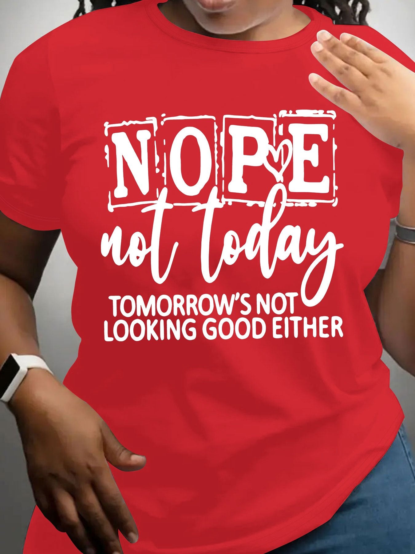 Women'S Casual NOPE Letter Print T-Shirt, 100% Polyester Knit Fabric, Crew Neck, Short Sleeve, Regular Length, Alphabet Pattern, All-Season Top