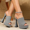 Women's Plaid Pattern High Heel Sandals - Fashion Open Toe Dress Pumps, Stylish Platform Heels - For Women - Perfect for Parties & Evening Events - Ideal Gift for Fashionistas