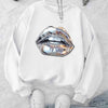 Women's Casual Crew Neck Sweatshirt with Geometric Lips Print, Long Sleeve Pullover, Knit Fabric, Regular Fit - 50%, Polyester 50% Blend, Machine Washable for Fall & Winter