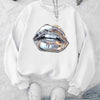 Women's Casual Crew Neck Sweatshirt with Geometric Lips Print, Long Sleeve Pullover, Knit Fabric, Regular Fit - 50%, Polyester 50% Blend, Machine Washable for Fall & Winter