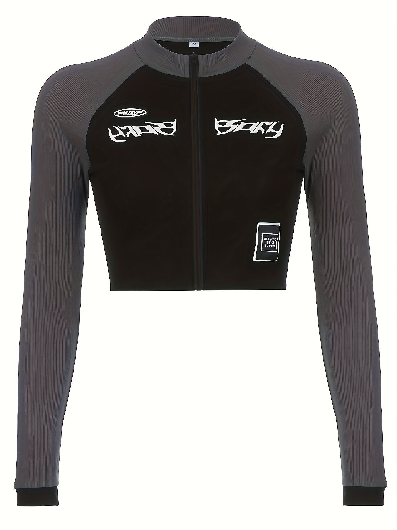 Zipper Front Collor Long-sleeved Sports Shirts, Ribbed Casual Crop Shirts, Women's Tops