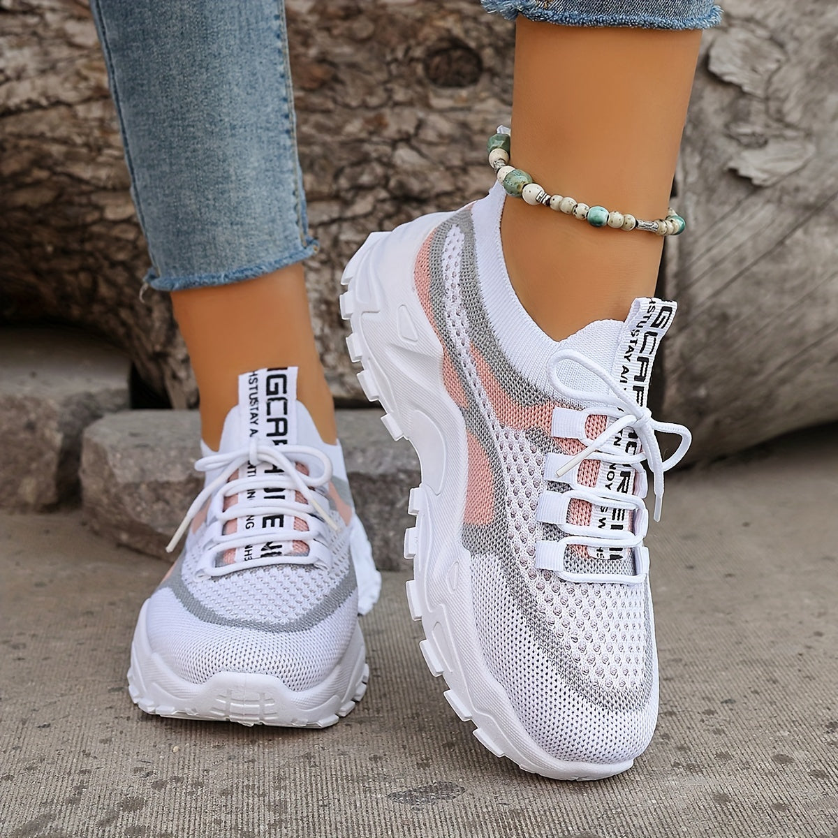 Women's Breathable Colorblock Knitted Sneakers - Stylish Low Top Running Trainers, Comfy Outdoor Sports Shoes, Plus Size