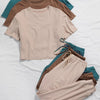 3-Pack Women’s Solid Color Lounge Set – Short Sleeve Crew Neck Tee & Tie-Front Pants, Relaxed Fit Casual Loungewear in Multiple Colors