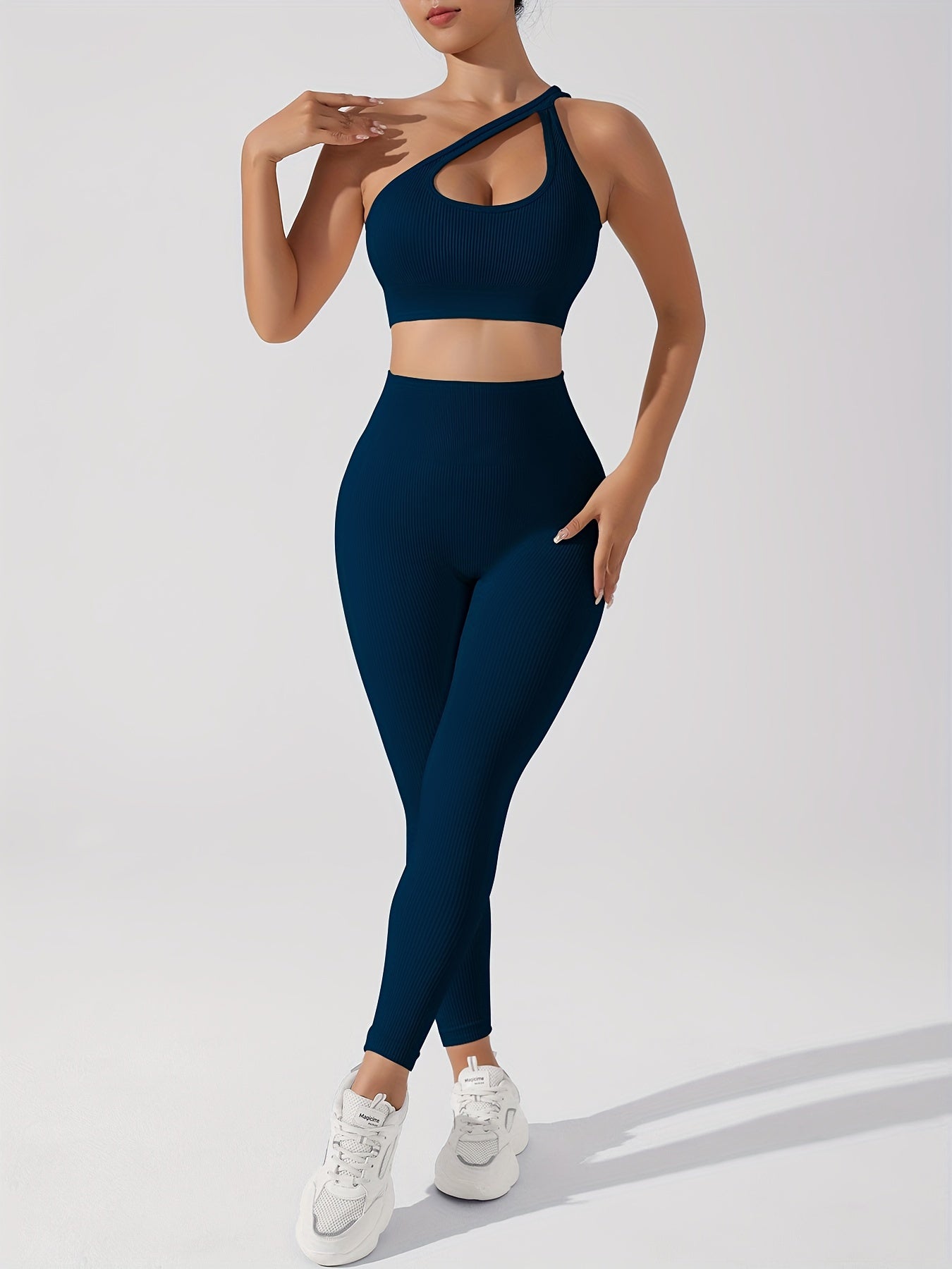 Women's 2pcs Yoga Set: Sexy One-Shoulder Sports Bra & High-Waist Butt Lifting Leggings - Stretchy, Non-See-Through Activewear - For Women - Suitable for Yoga, Fitness & Gym - Perfect Gift for Fitness Enthusiasts