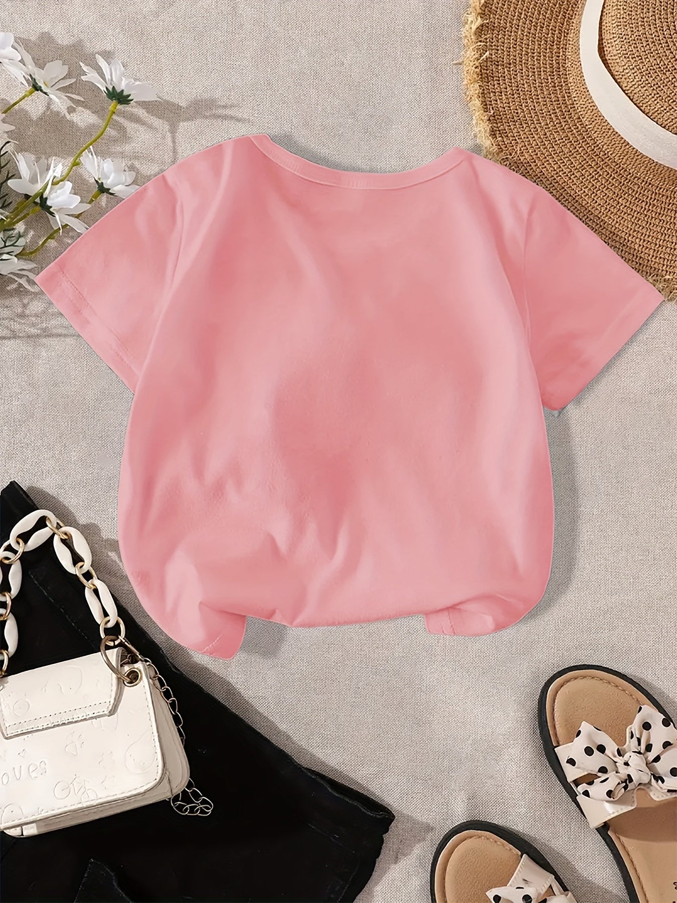 Girls' Cherry Graphic Tee - Soft & Quick-Dry Polyester Blend, Casual Round Neck Short Sleeve T-Shirt with "Have a Nice Day" Print, Perfect for Spring/Summer Outings, Girls Tshirts
