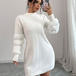 Solid Color Turtleneck Sweater Dress for Spring, Autumn, And Winter