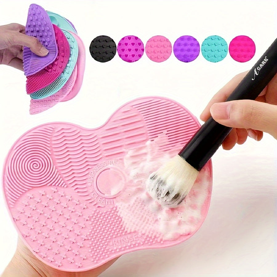 Silicone Apple-Shaped Scrub Pad with Suction Cup – Portable Makeup Brush Cleaner Mat for Daily Beauty Care, Non-Electric & Formaldehyde-Free, Pink & Multi-Color Options, Cosmetic Tool Cleaner | Playful Design | Formaldehyde