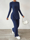 Ribbed Knit Tee with Split Hem & Pants