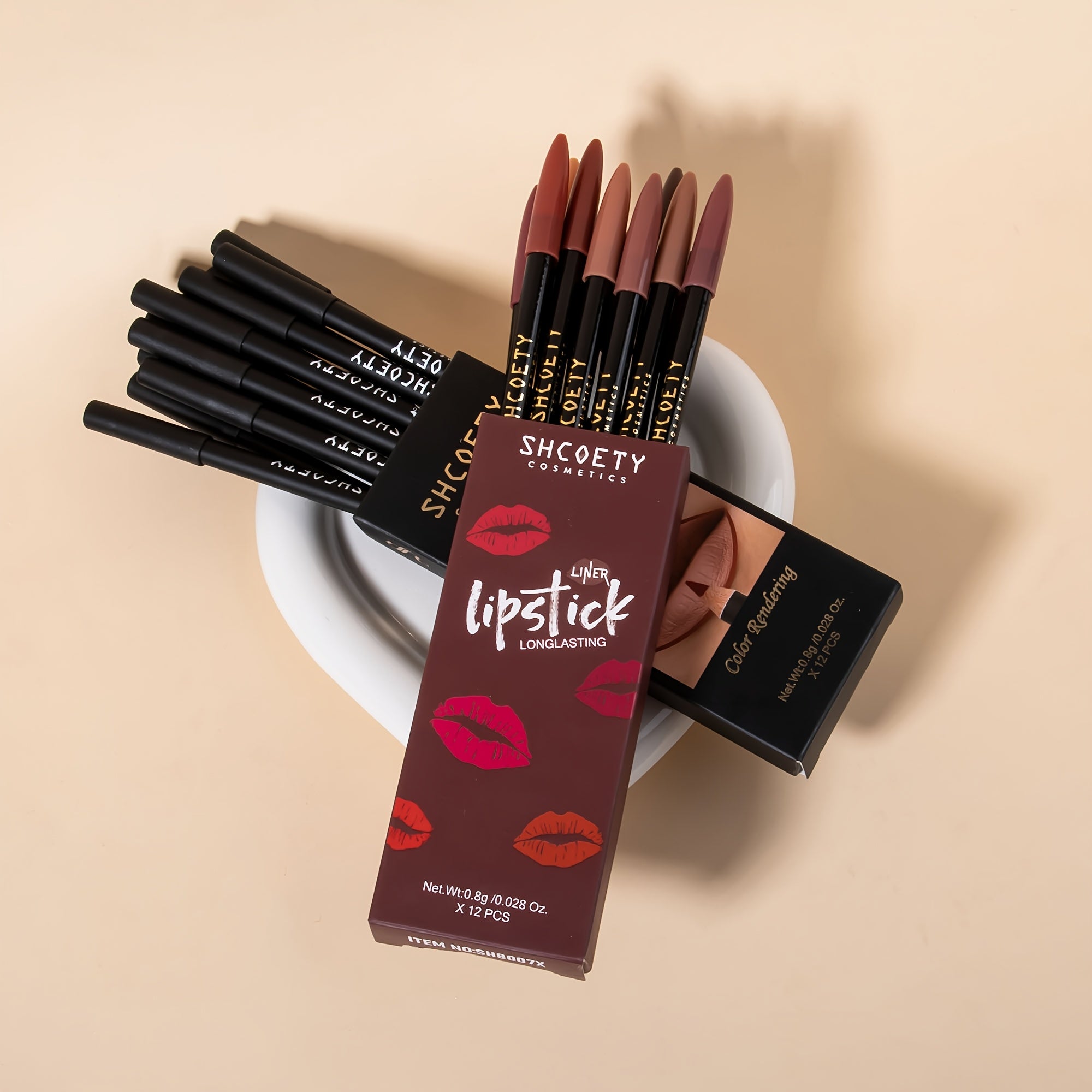 24pcs SHCOETY Matte Lip Pencil Set, Velvet Non-Stick Cup Lip Liner Duplicates, Mixed Color System, Long-Lasting Lipstick Contour Kit