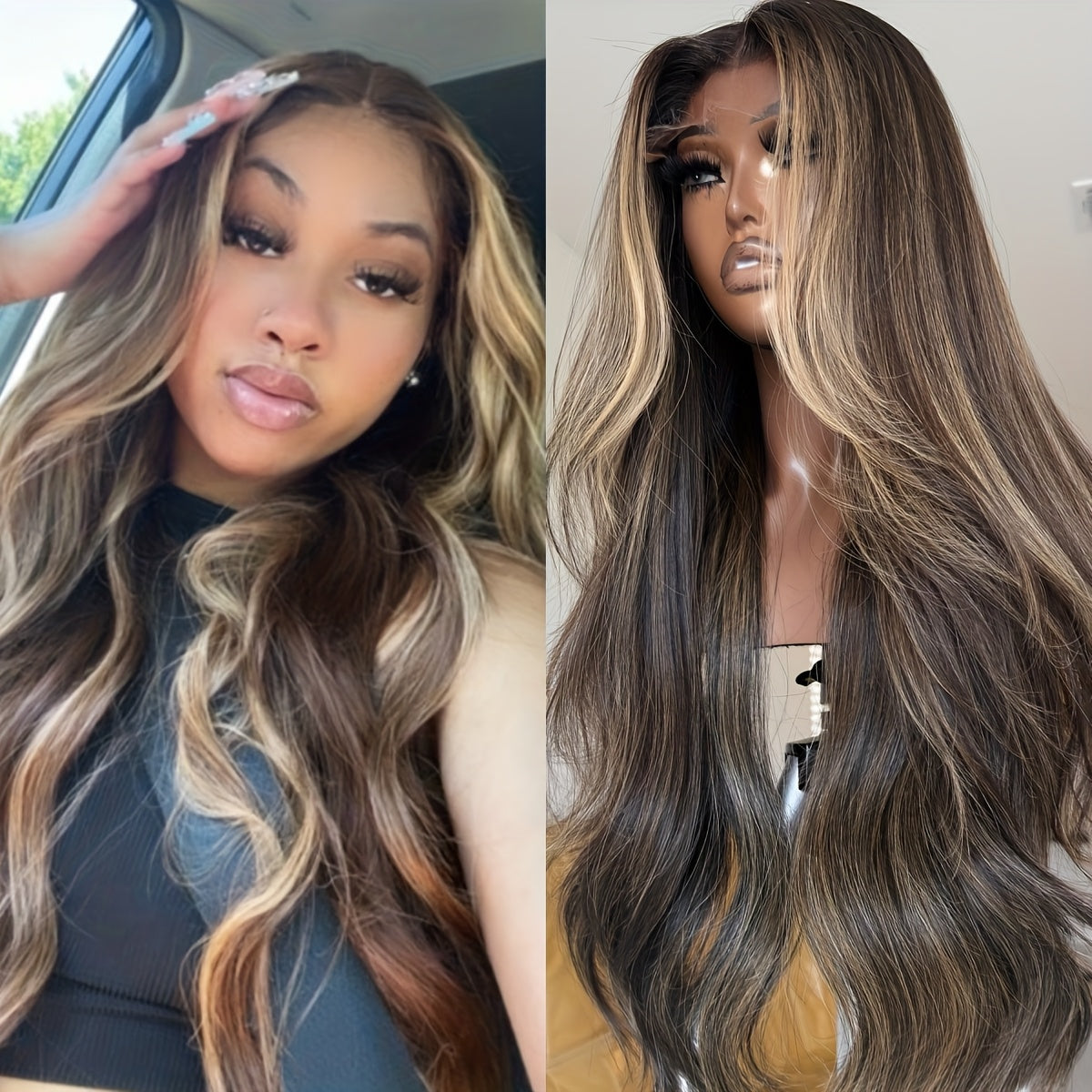 13X4 Highlight Lace Front Wigs 200% Density Balayage Long Straight Wigs Pre Plucked Glueless Brown Lace Front Wigs For Fashion Women Girls Party Vacation Daily Used Valentine'S Day 28inch