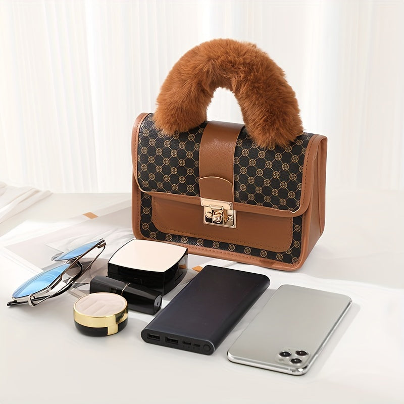 Mini Vintage Crossbody Bag, Retro Fluffy Shoulder Bag, Women's Fashion Handbag & Purse