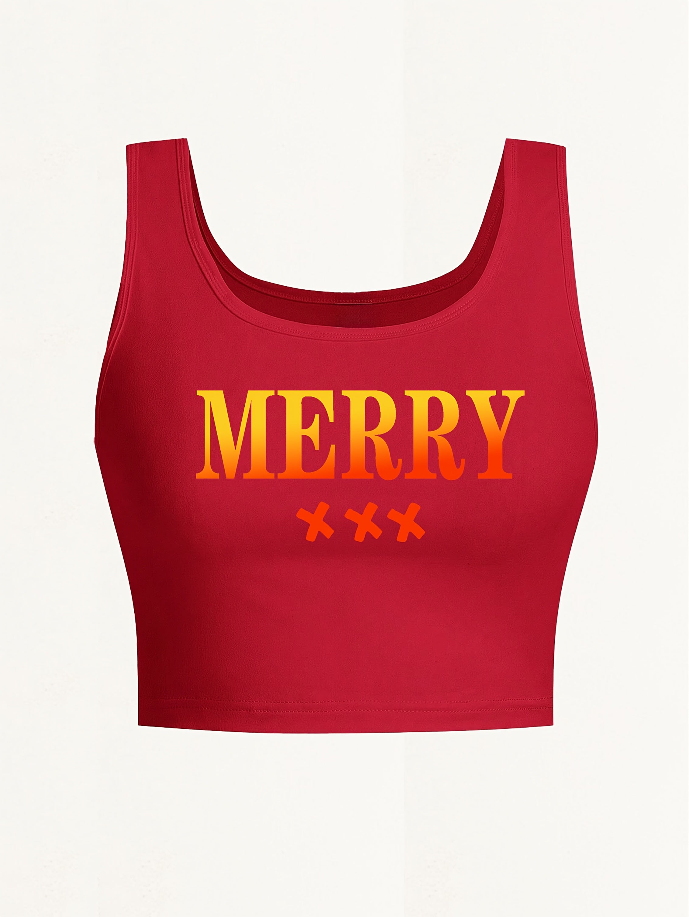 Women's Sexy Deep Scoop Neck Seamless Cropped Tank Top - Soft Stretch Letter Print Yoga Top for Spring Summer Fall, Breathable Casual Wear & Gym Workout Shirt, Curvy Plus Tank Tops, Seasonal Fashion, Offshoulder Fashion, Smoo