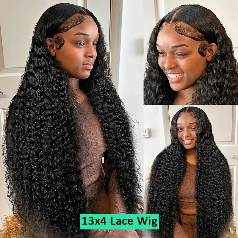 40" Brazilian Virgin Human Hair Wig - 250% Density Kinky Curly Wave 13x4 HD Transparent Lace Frontal with Pre-Plucked Bleached Knots & Baby Hair, 100% Remy Hair for (Natural Color), Long Hair Wig, Styling Versatility, Texture