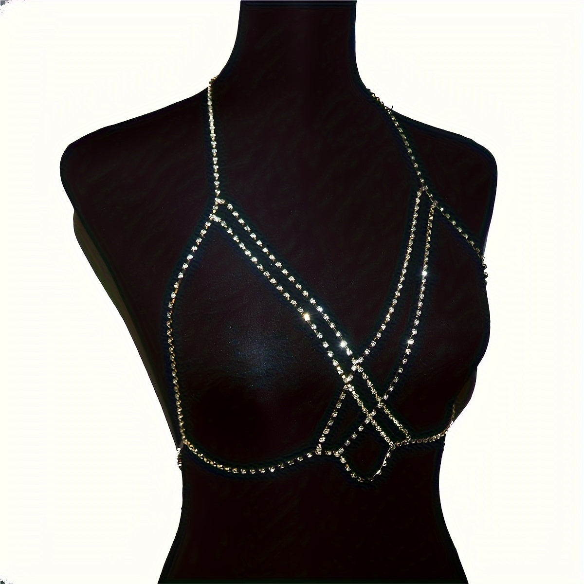Women's Boho-Chic Crystal Body Chain - Cross Chest Design, Artificial Crystal, Perfect for Valentine's Day & Vacation | Glamorous & Sexy | Party-Ready Accessory