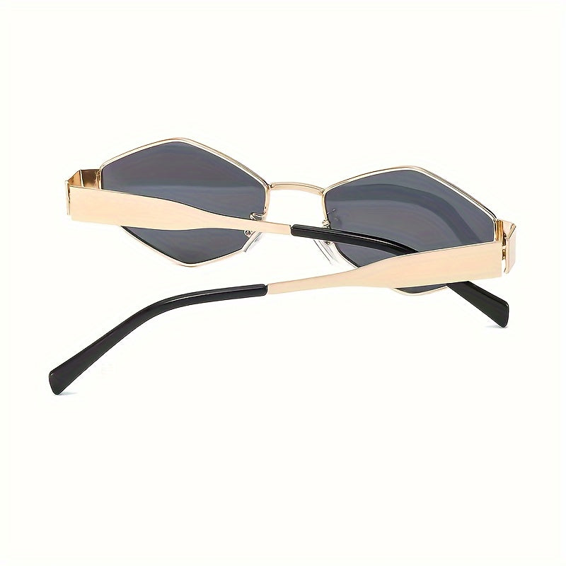 1 Pair Retro Metal Polygon Fashion Glasses Protection Oval Shape Unisex Fashion Glasses with Metallic Golden Frame & Dark Tinted Lenses for Daily Wear, Parties, Street Style - Includes Case & Cloth, Eyeglass Case