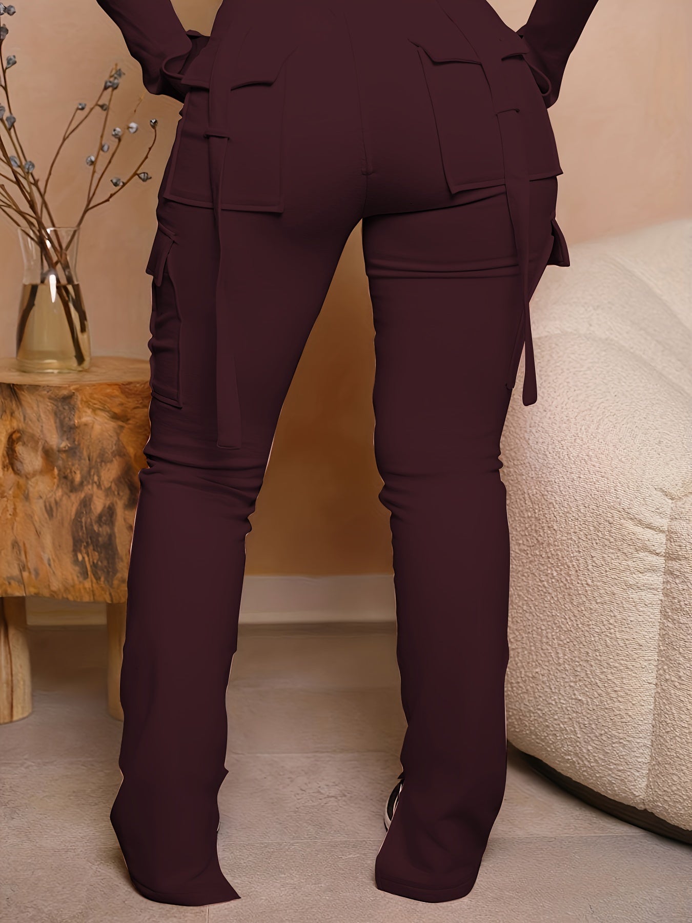 Women's Solid Color Drawstring Joggers with Flap Pockets and Side Slit - Casual Athletic Sweatpants, Machine Washable