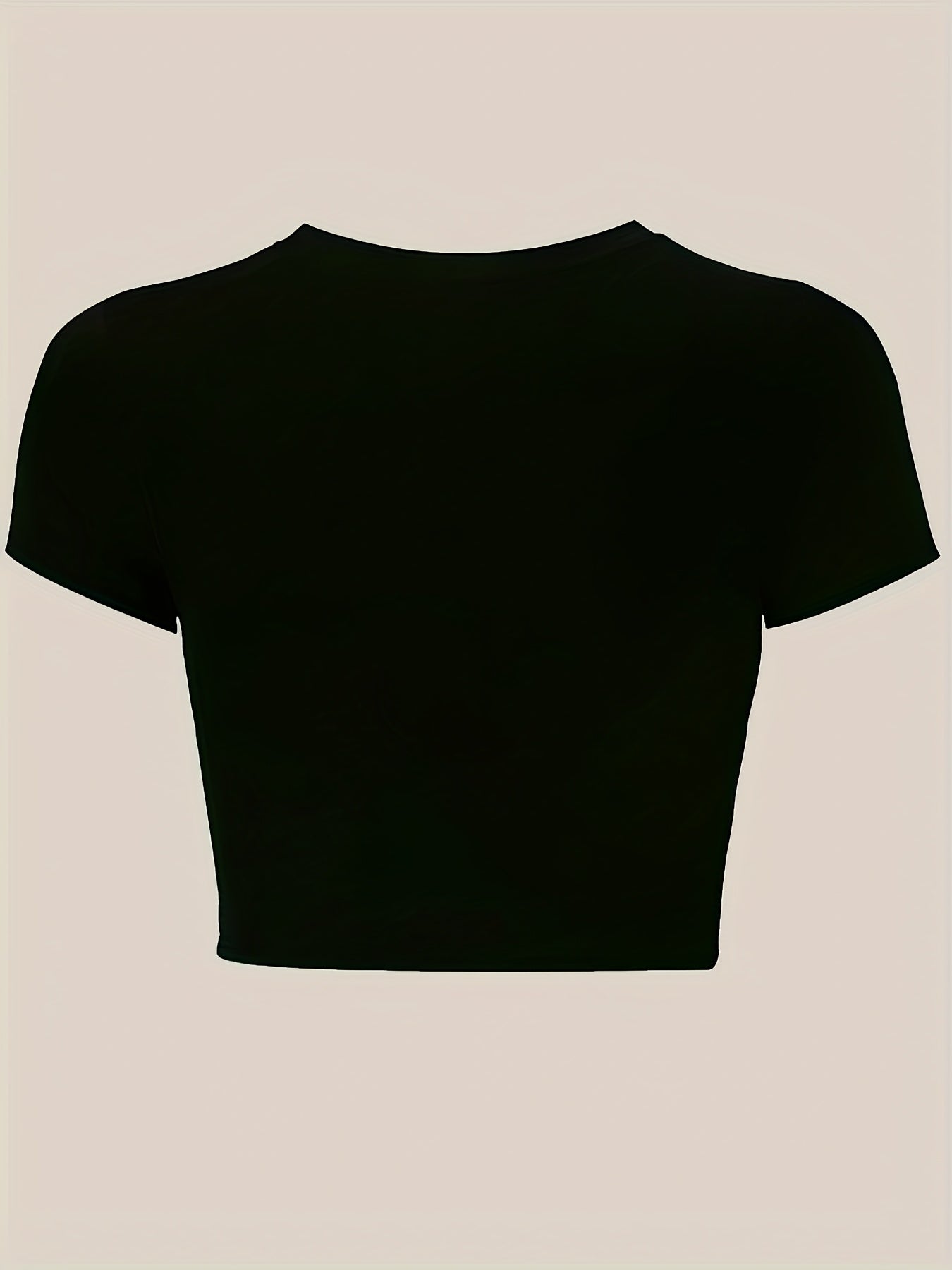 Women'S Slim-Fit Stretch Short Sleeve Crop Top - Solid Color Black, Casual Round Neck T-Shirt, Machine Washable, Perfect for Spring, Summer & Fal