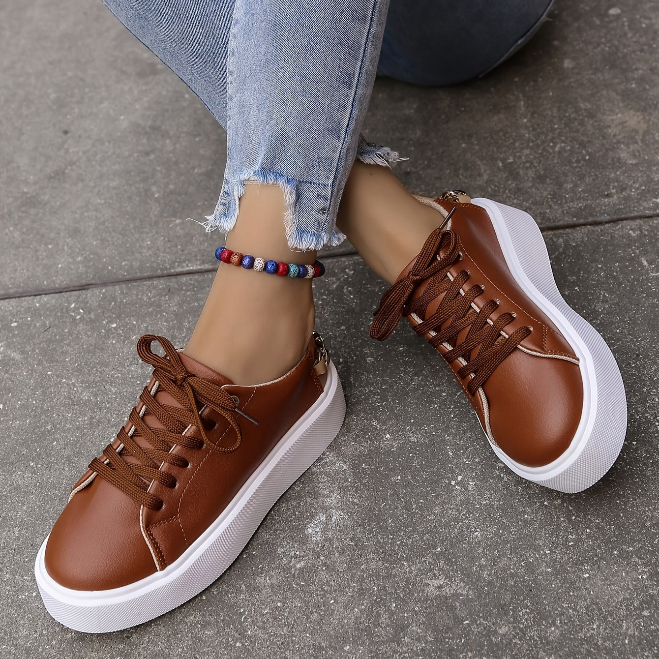 Women's Colorblock Casual Sneakers, Lace Up Comfy Chain Decor Flat Shoes, Versatile Low-top Skate Shoes