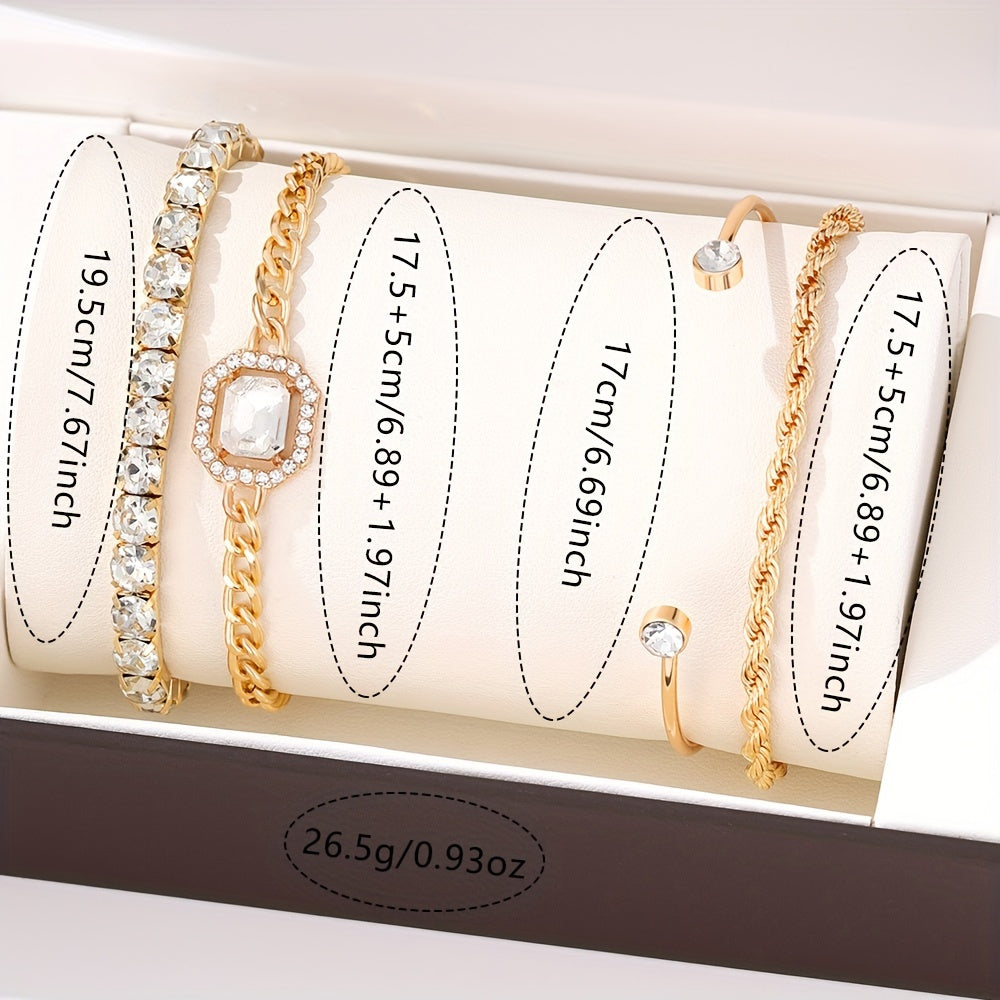 5pcs/set Women'S Watch Luxury Golden Quartz Watch Rome Fashion Stainless Steel Wrist Watch & Bracelets, Gift For Mom Her