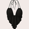 Women'S Solid Color Asymmetrical Hem Tie-Back Ruched Backless Tank Top