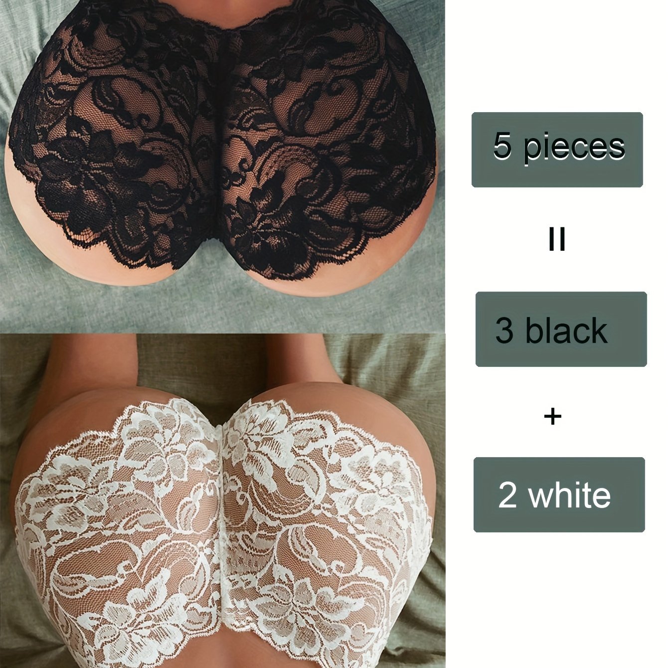 5 Pieces Sexy Lace Underwear: Black and White Designs for Adult Women