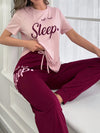 [1set Women'S Comfortable Pajama Set] 1set Women'S Casual Sleepwear Set, Comfortable Polyester Blend, Round Neck Long Pajama Set with Letter Print, All Season Knit Lounge Wear
