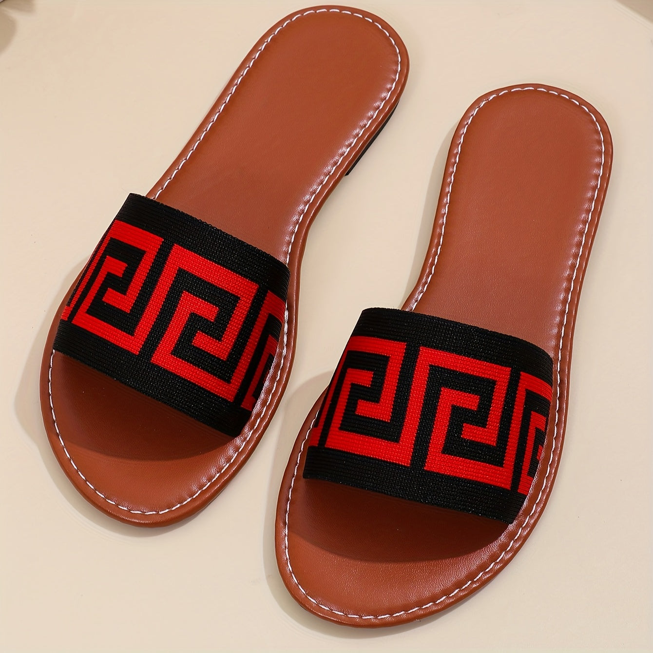 Women's Slip-On Open-Toe Sandals with Black & White Striped Pattern - Breathable Fabric Upper, Soft Synthetic Cover Insole & Non-Slip Rubber Sole - Casual Summer Beach Shoes for Women, Ladies Sandals