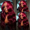 13x6 Inch Glueless Lace Front Wig for Women - Heat Resistant Synthetic Hair, Deep Part Space Burgundy Red Body Wave Loose Curly Wavy Wig with Preplucked Hairline, 200% Density for Daily & Party Use