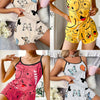4 Sets Women's Heart & Butterfly & Smiling Face Print Frill Trim Casual Pajama Set, Round Neck Backless Cami Top & Shorts, Comfortable Relaxed Fit