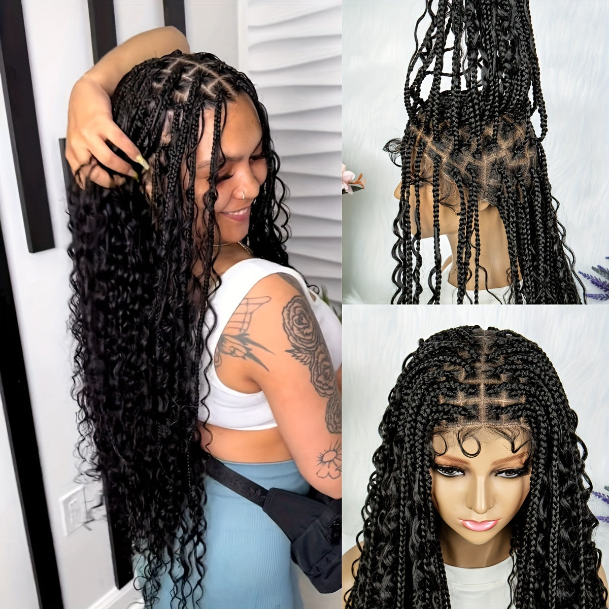 1pc Elegant Full Lace Curly Braided Wig for Women, High-Temperature Fiber, 150% Density, Full Lace Area, Versatile Long Style, Soul Goddess Collection